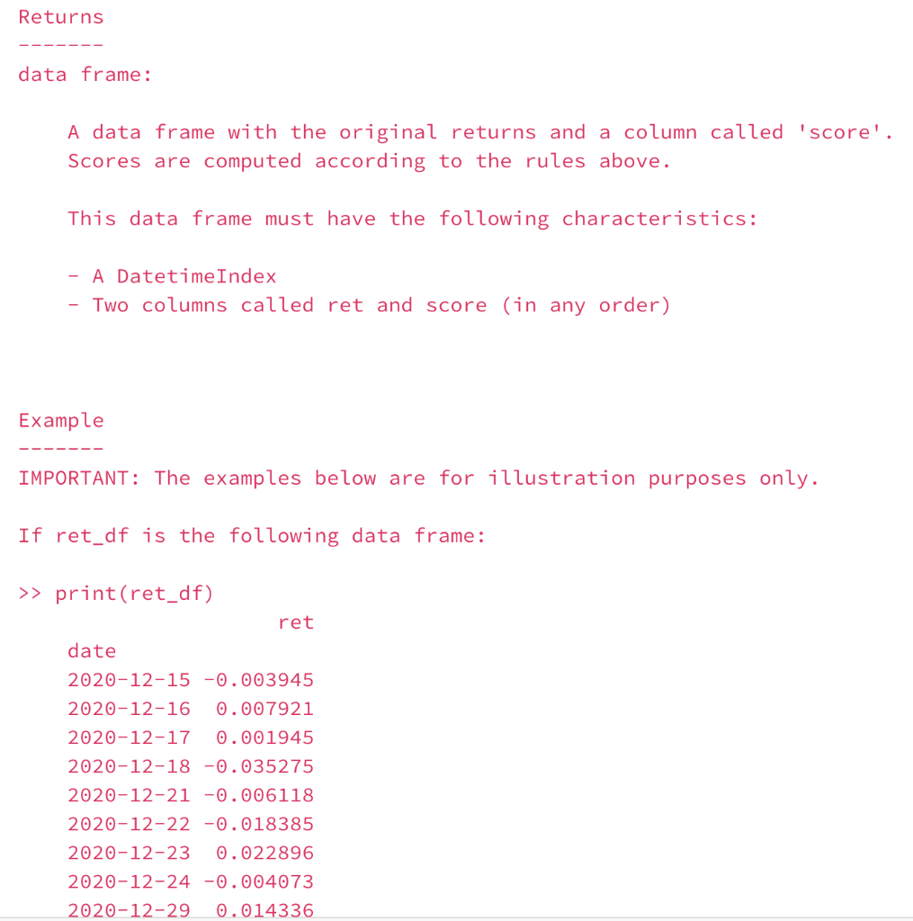 Solved def score(ret_df): "॥" Given ANY data frame with past | Chegg.com