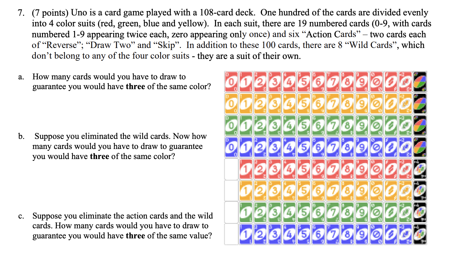 Solved 7. (7 Points) Uno Is A Card Game Played With A | Chegg.Com