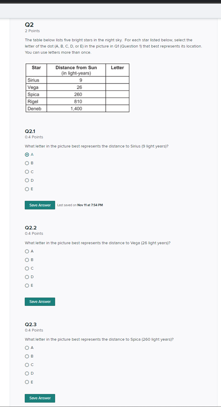 Solved Q2 2 Points The Table Below Lists Five Bright Stars | Chegg.com