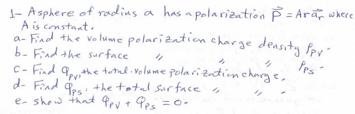 Solved 1 Asphere Of Radius A Has A Poarization E Arar Chegg Com