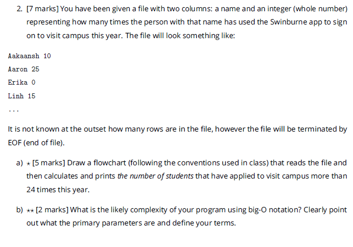 Solved 2 7 Marks You Have Been Given A File With Two Chegg