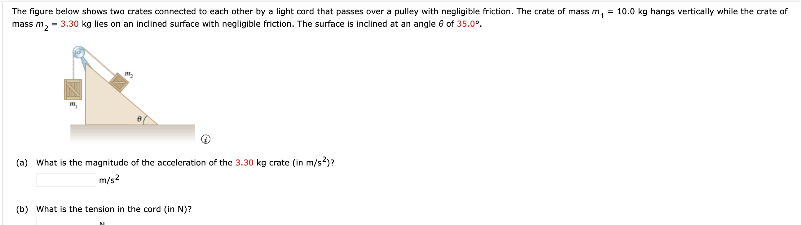 Solved mass m2=3.30kg lies on an inclined surface with | Chegg.com