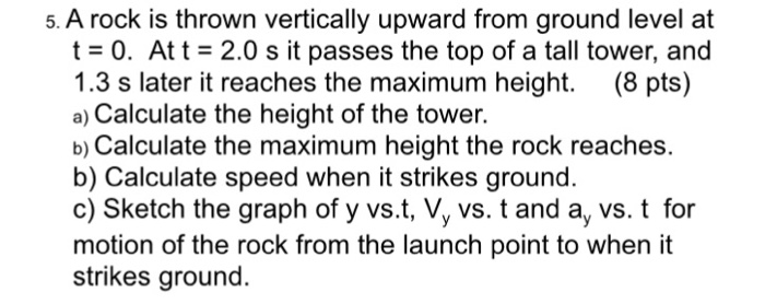 Solved 5. A rock is thrown vertically upward from ground | Chegg.com