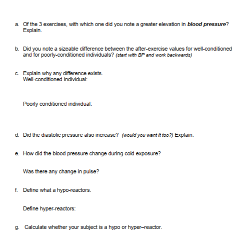 Solved 7. Effect of various factors on Blood Pressure and | Chegg.com