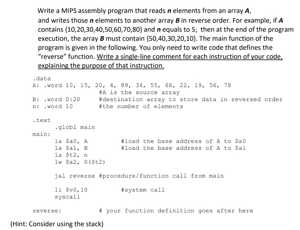 Solved Write A Mips Assembly Program That Reads N Elements Chegg Com