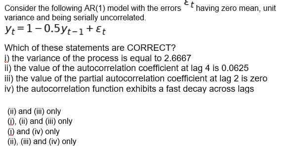 Solved Et Consider the following AR(1) model with the errors | Chegg.com