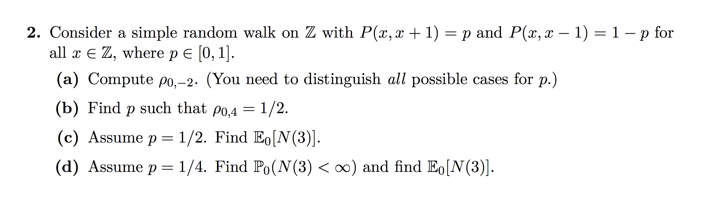 2 Consider A Simple Random Walk On Z With P X X Chegg Com