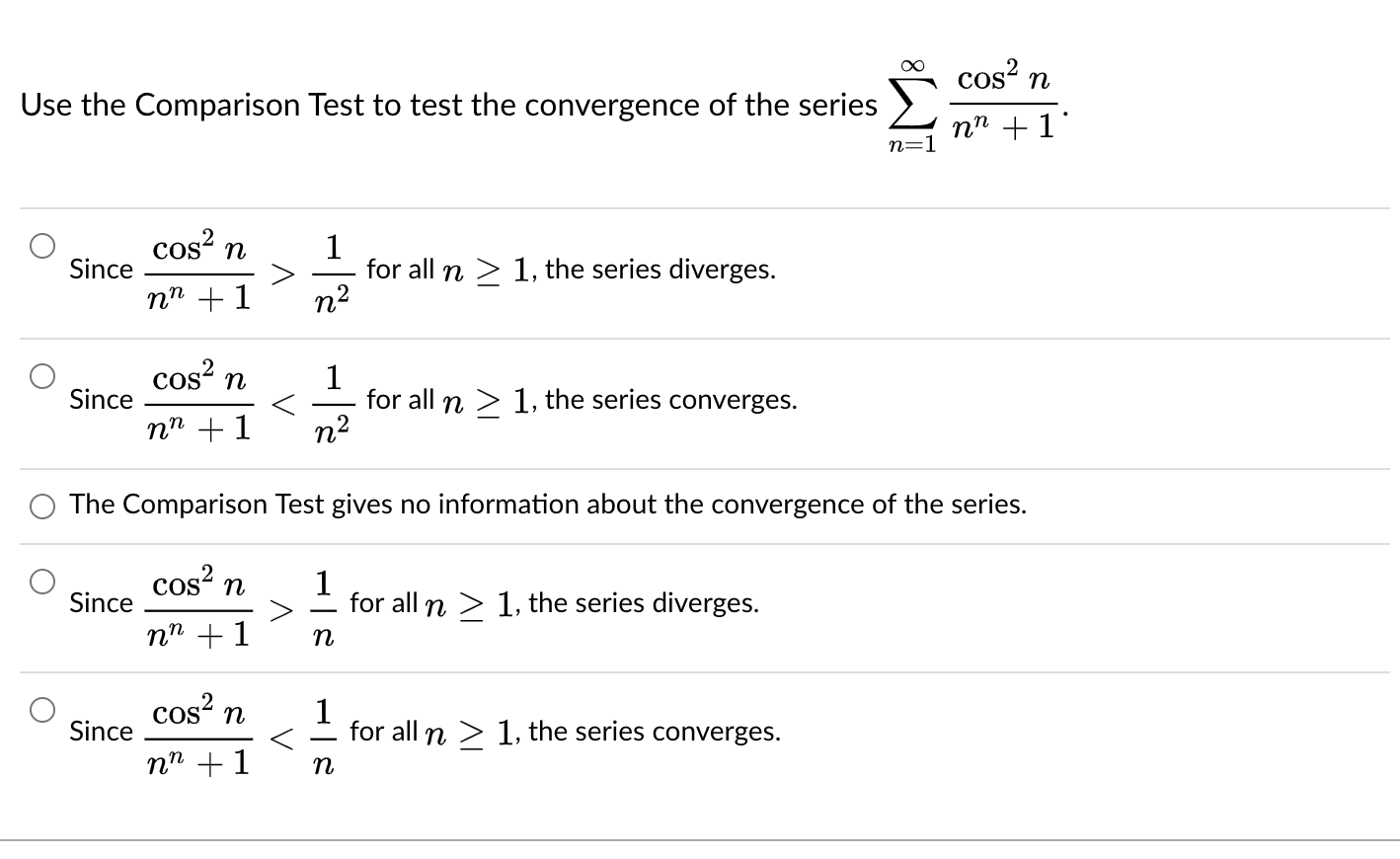 Solved ~ cos? n Use the Comparison Test to test the | Chegg.com