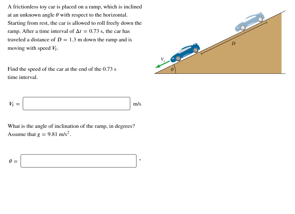 Solved A frictionless toy car is placed on a ramp, which is | Chegg.com