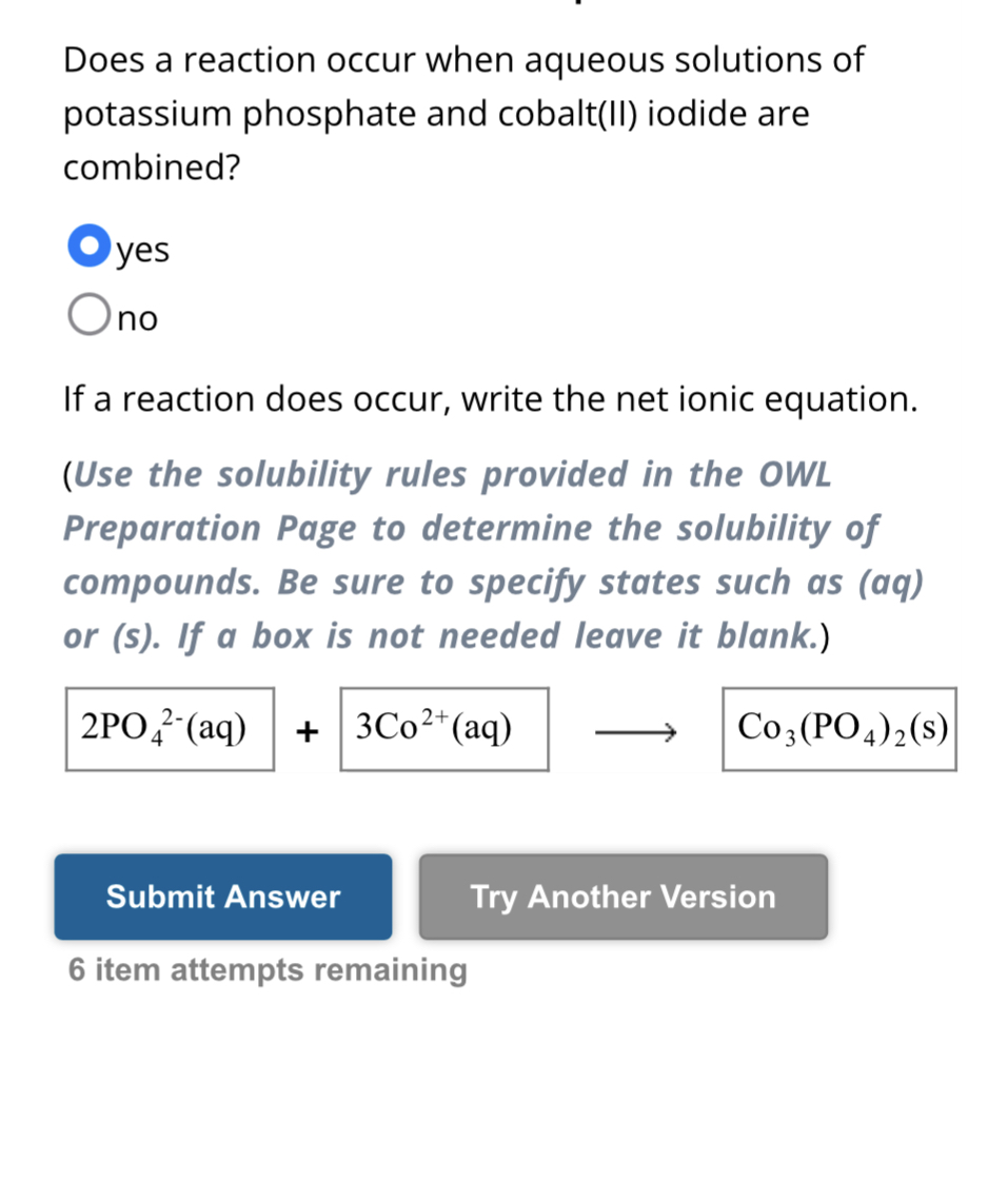 Solved Does a reaction occur when aqueous solutions of | Chegg.com