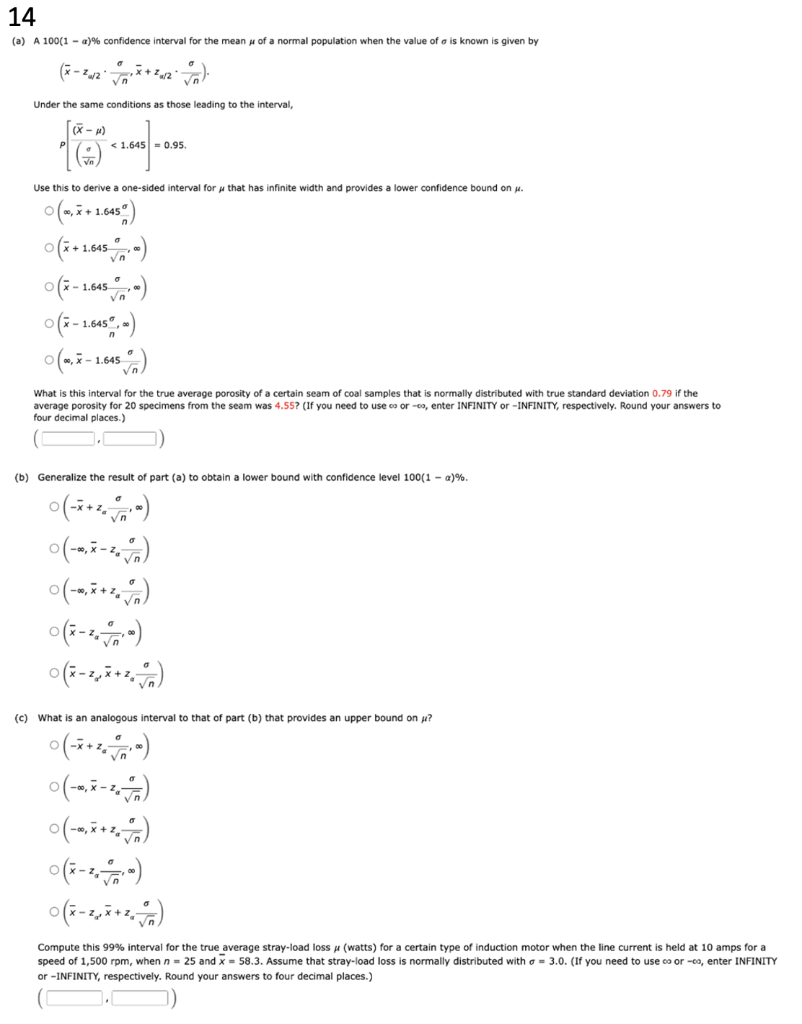 Solved a) A 100(1−α)% confidence interval for the mean μ of | Chegg.com