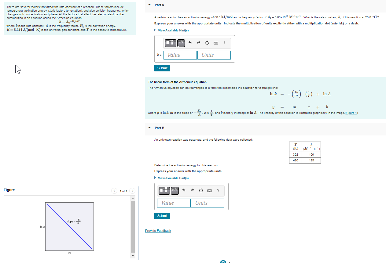 Solved The linear form of the Arrhenius equation The | Chegg.com