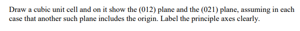 Solved Draw a cubic unit cell and on it show the (012) plane | Chegg.com