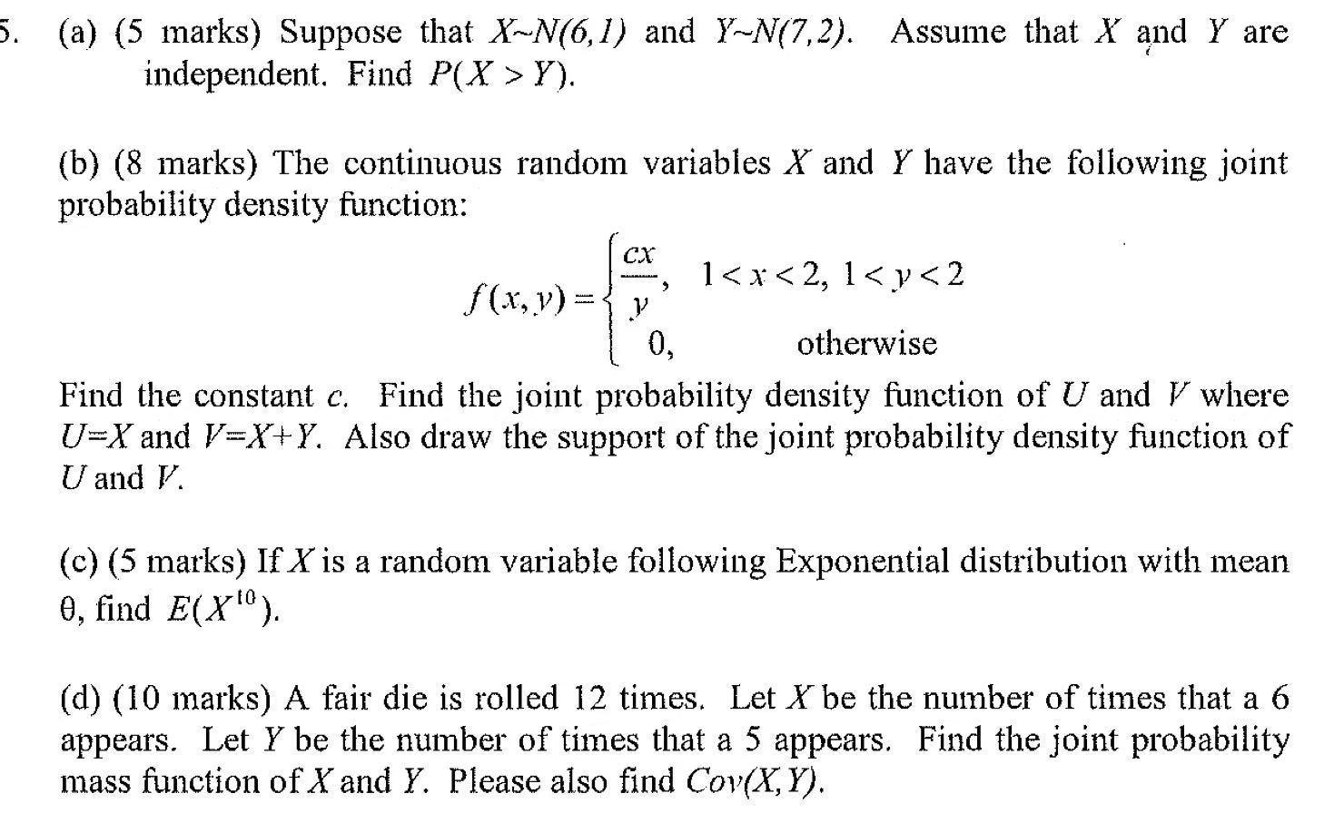 Solved 5 A 5 Marks Suppose That X N 6 1 And Y N 7 2 Chegg Com