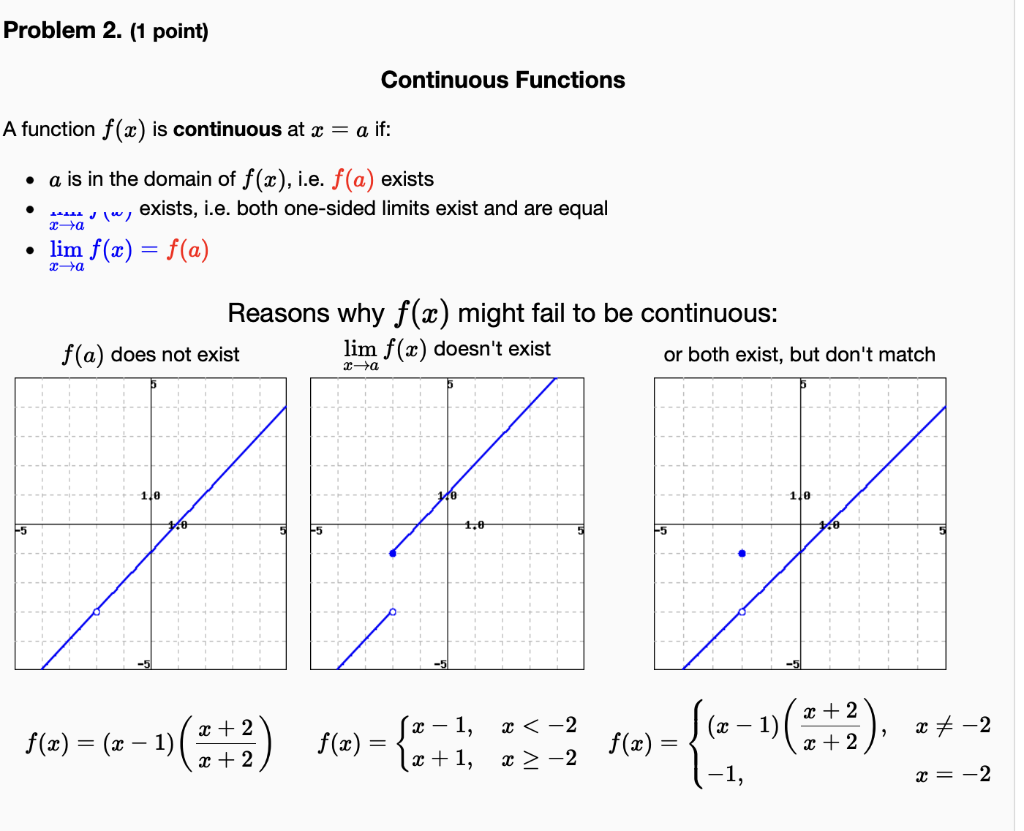 Solved Problem 2. (1 point) Continuous Functions A function | Chegg.com