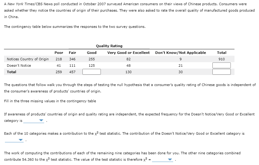 Solved A New York Times Cbs News Poll Conducted In October Chegg Com