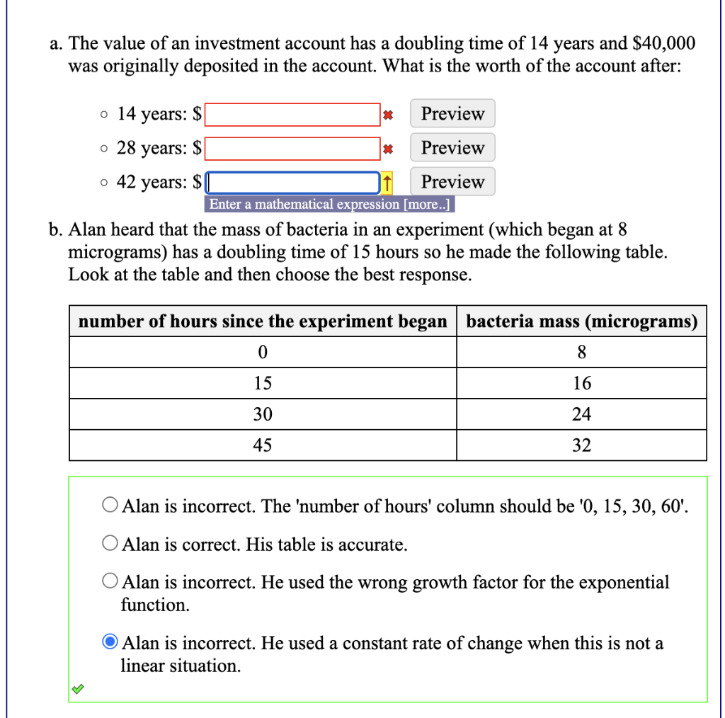 Solved a. The value of an investment account has a doubling | Chegg.com