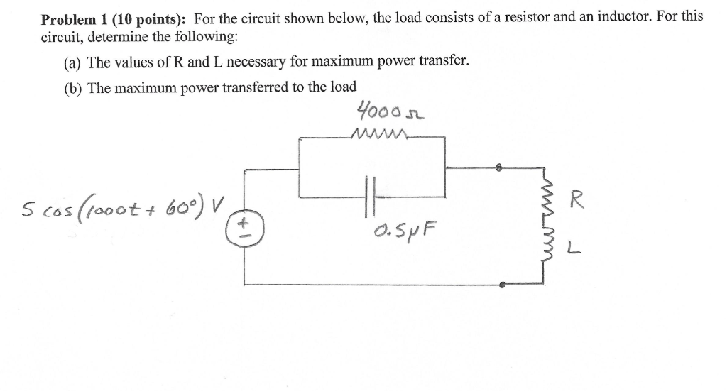 Solved Problem 1 (10 points): For the circuit shown below, | Chegg.com