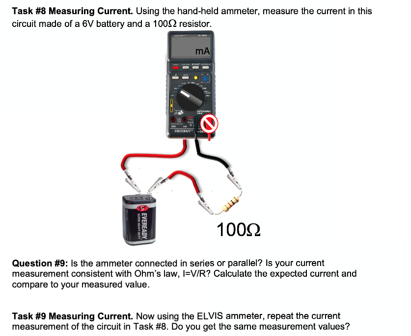 Solved Task #8 Measuring Current. Using the hand-held | Chegg.com