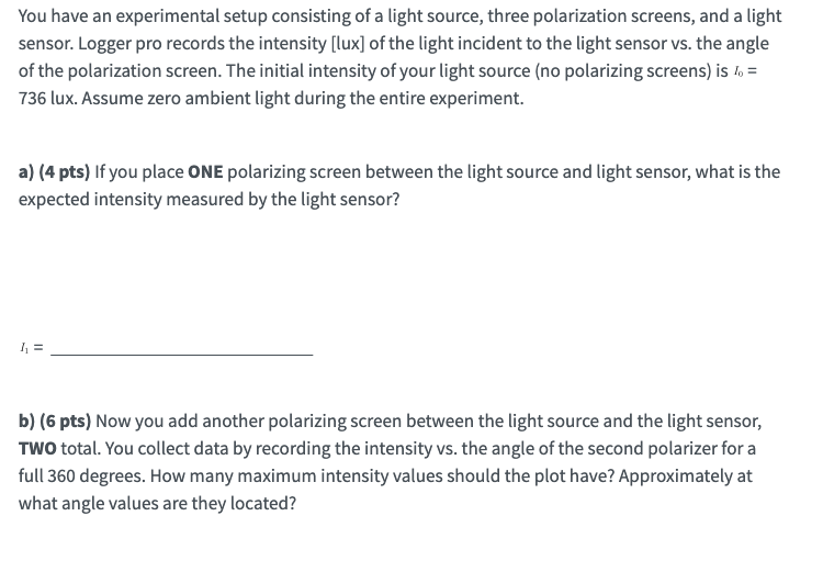 Solved You have an experimental consisting a light | Chegg.com