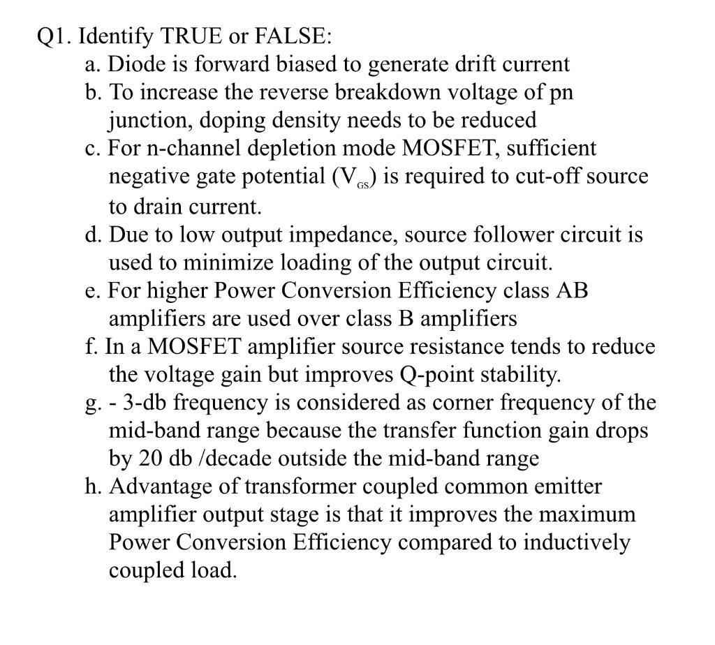 Solved Q1. Identify TRUE or FALSE: a. Diode is forward | Chegg.com