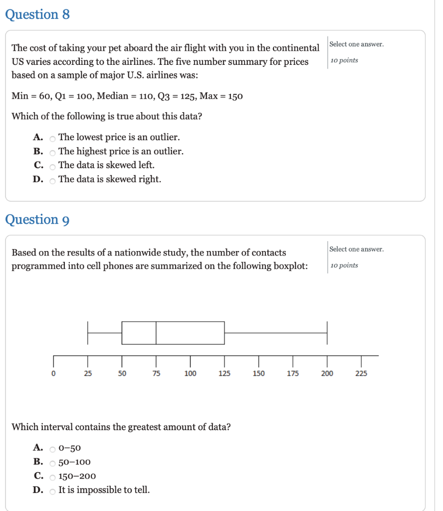 Solved Question 7 Select one answer. The boxplots below show | Chegg.com