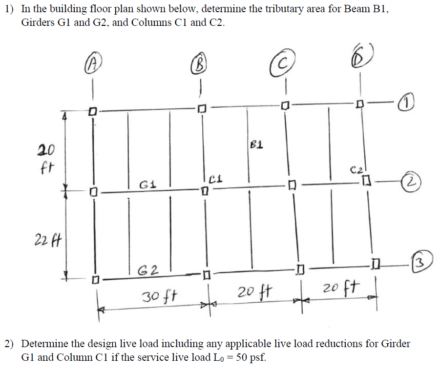 Solved 1) In the building floor plan shown below, determine | Chegg.com