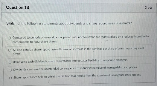 Solved Which of the following statements about dividends and | Chegg.com