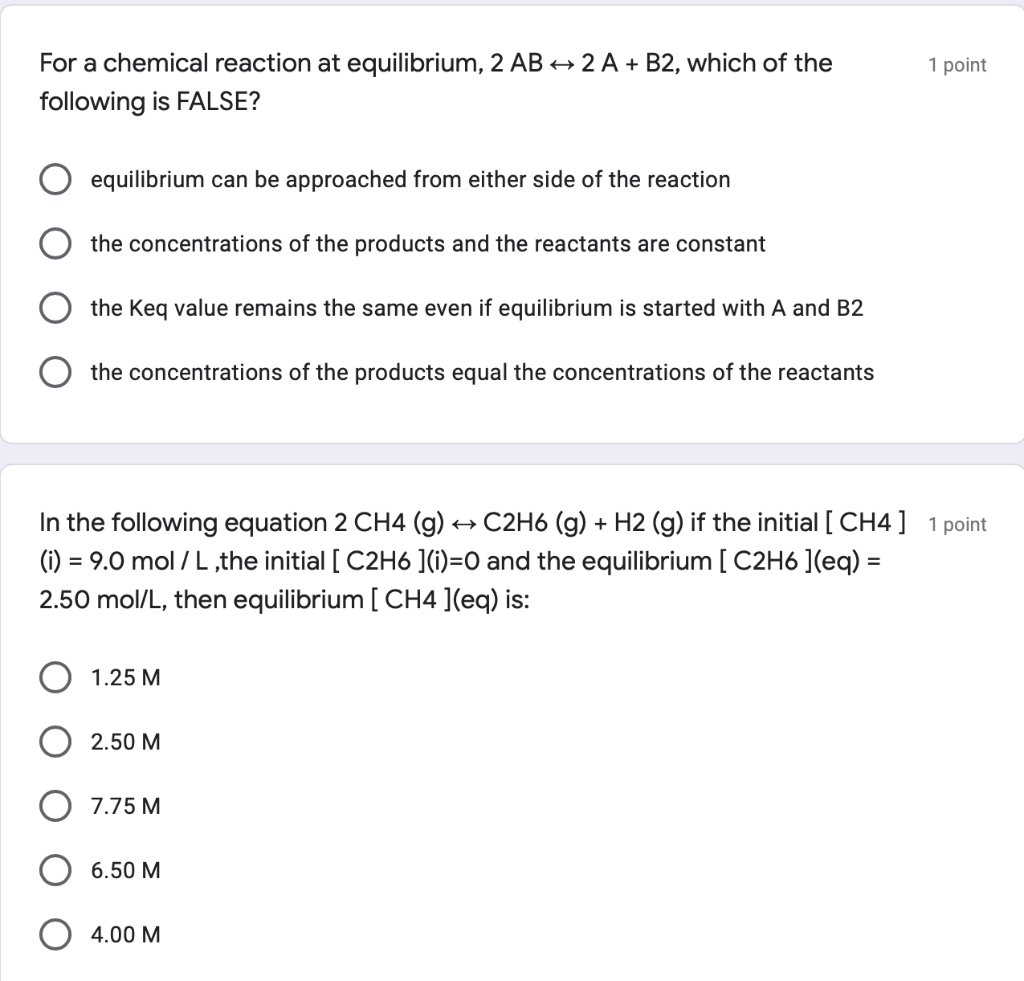 Solved 1 Point For A Chemical Reaction At Equilibrium, 2 AB | Chegg.com