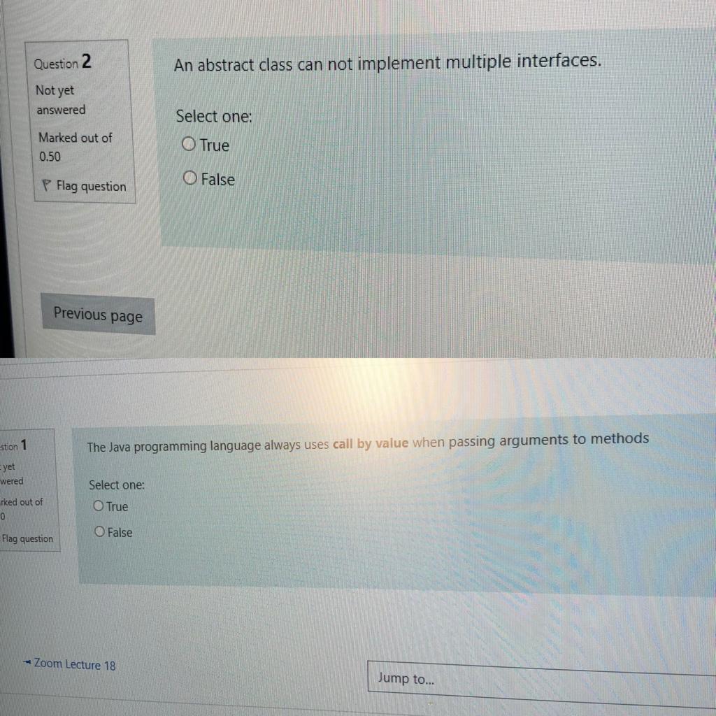 Solved Question 2 An abstract class can not implement | Chegg.com
