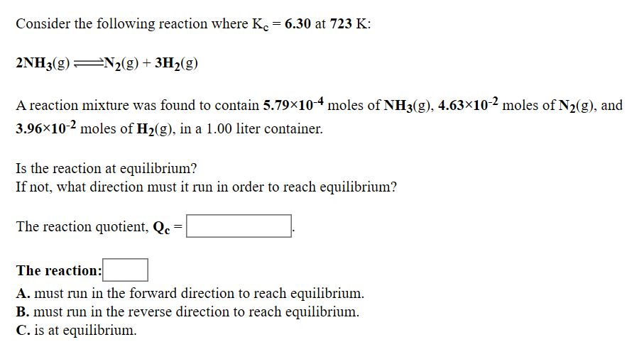 Solved Consider the following reaction where Kc = 6.30 at | Chegg.com