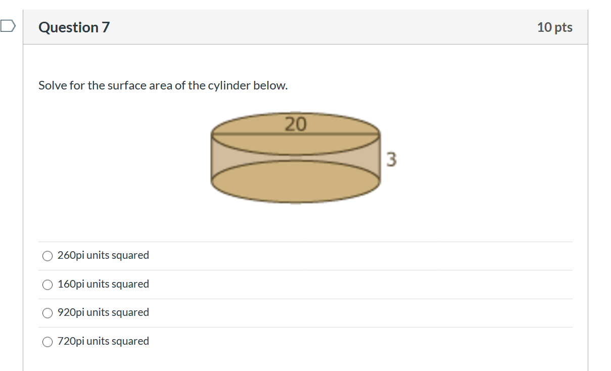 Solved Question 7 10 pts Solve for the surface area of the | Chegg.com