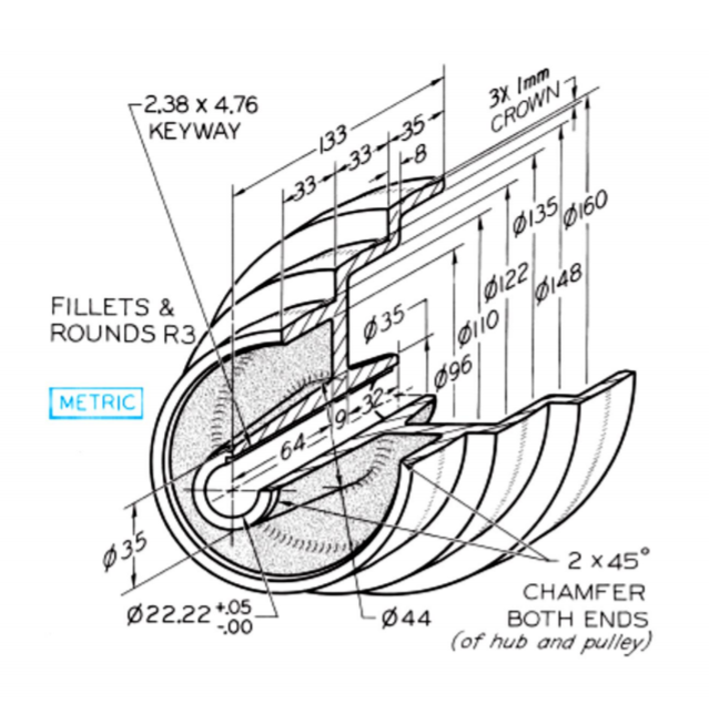 Solved -2.38 x 4.76 KEYWAY 3x Imm CROWN 7 8 133 33-33-435 | Chegg.com