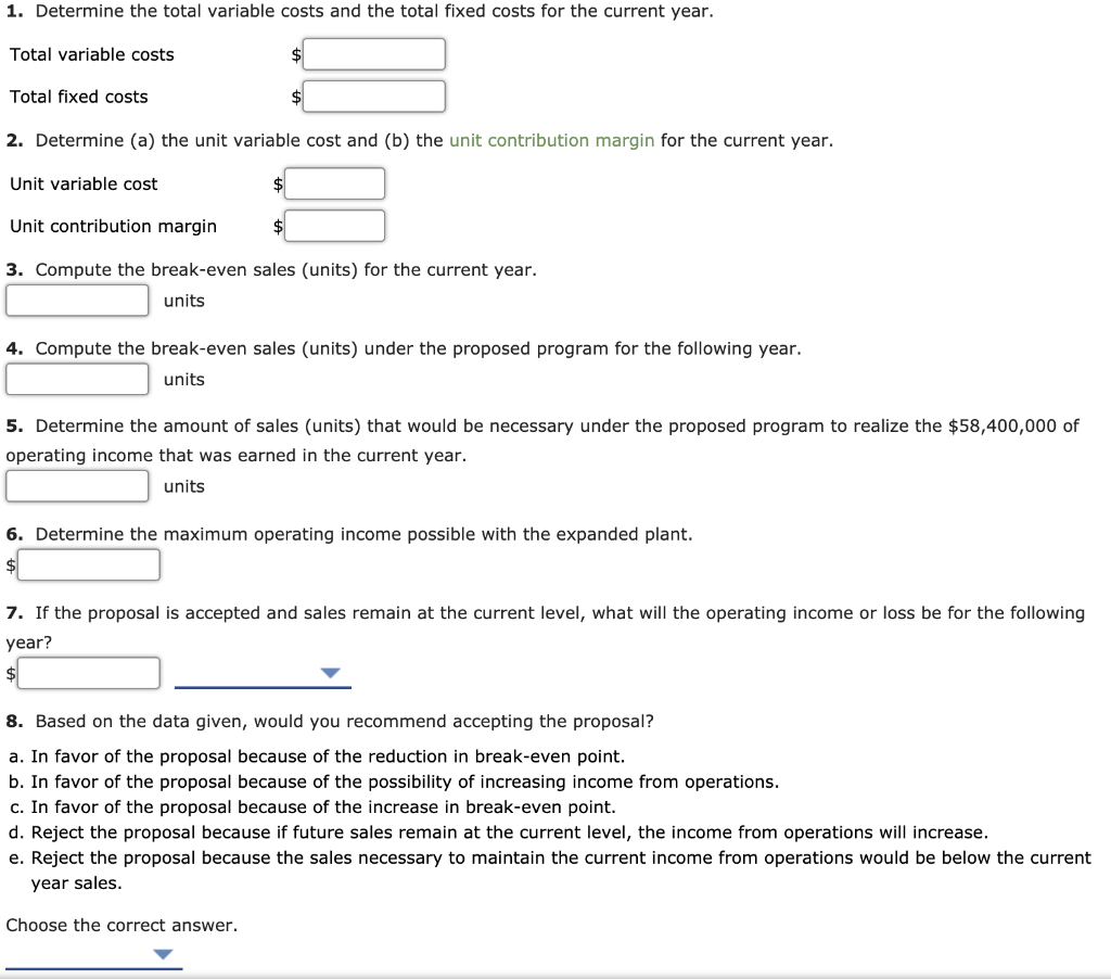 Solved Break Even Sales Under Present And Proposed Chegg