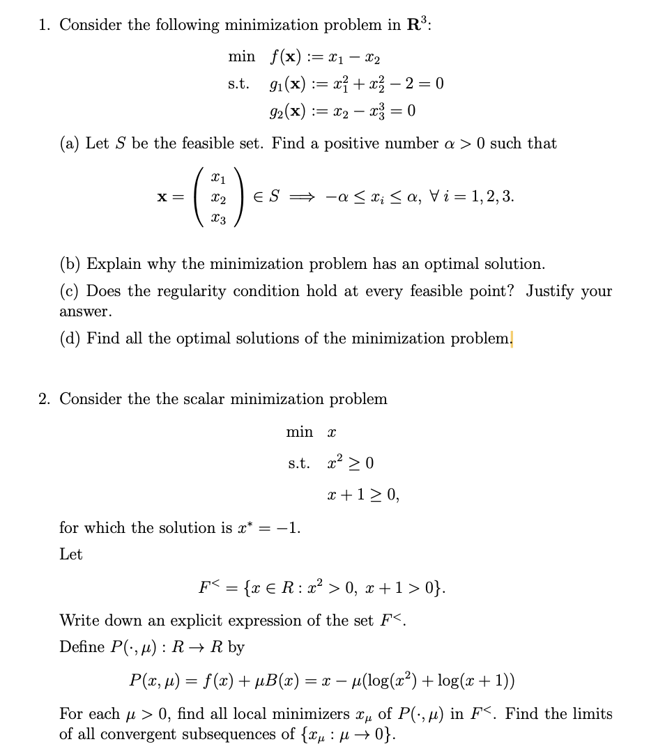 1 Consider The Following Minimization Problem In Chegg Com