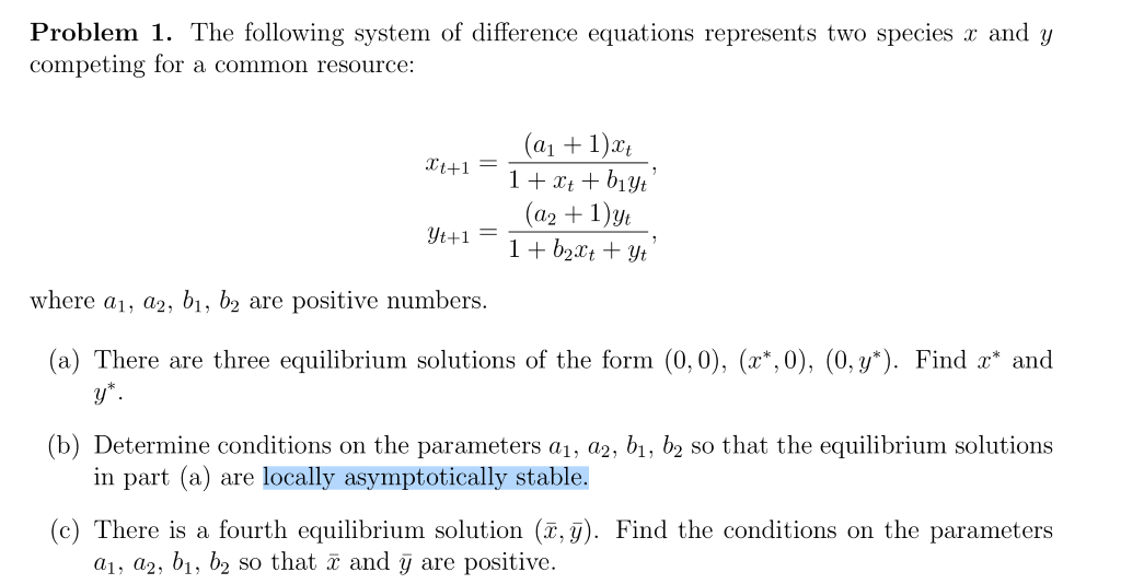 Solved Problem 1. The following system of difference | Chegg.com