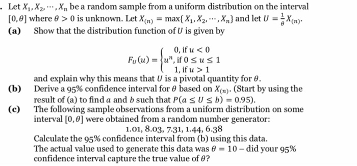 Solved Let X,X2,,X be a random sample from a uniform | Chegg.com