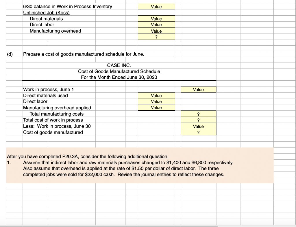 Solved P20.3A Prepare entries for a job order cost system | Chegg.com ...