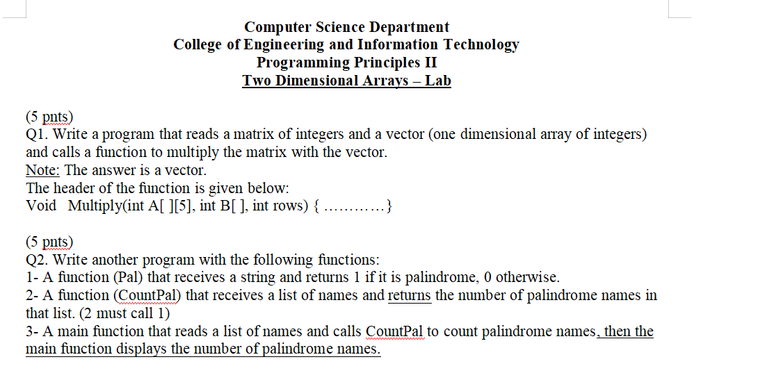 Solved Computer Science Department College of Engineering | Chegg.com