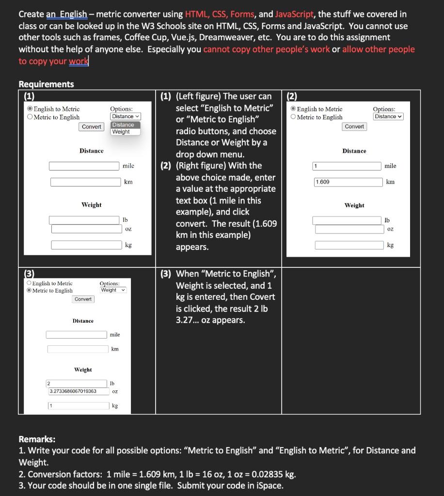 Solved create an english metric converter using html css chegg