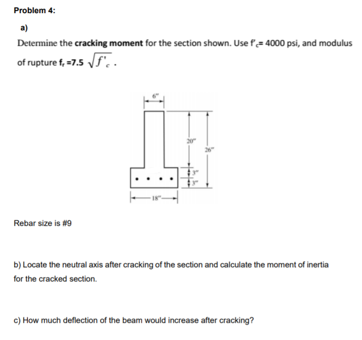 Solved Problem 4: a) Determine the cracking moment for the | Chegg.com