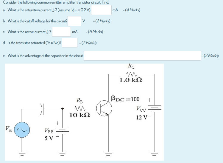 Solved Consider the following common emitter amplifier | Chegg.com