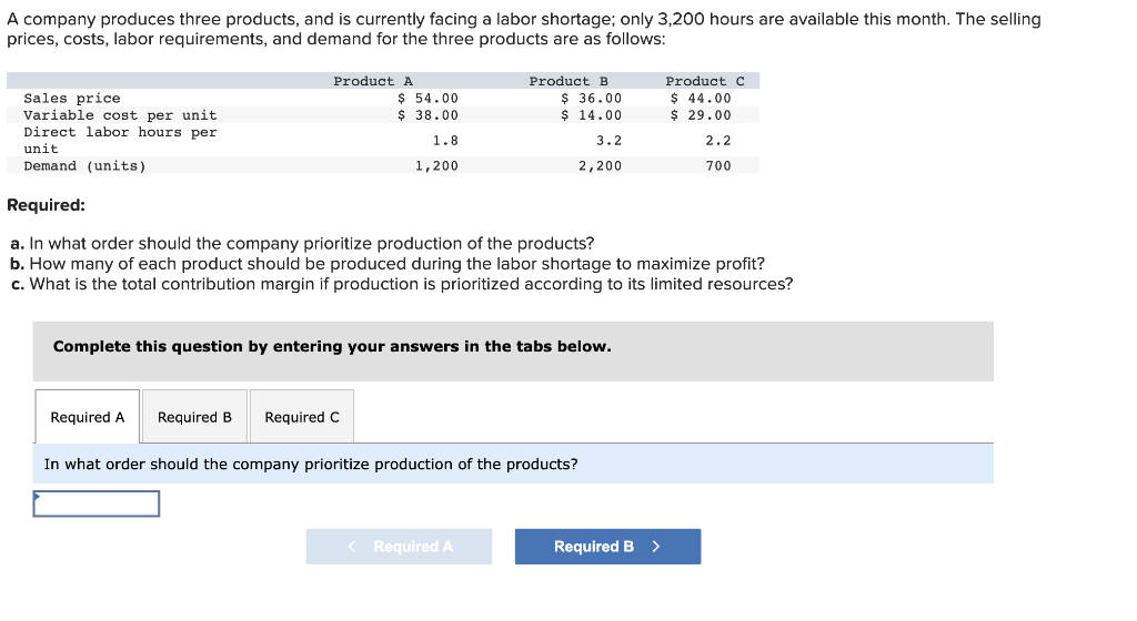 Solved A Company Produces Three Products, And Is Currently | Chegg.com