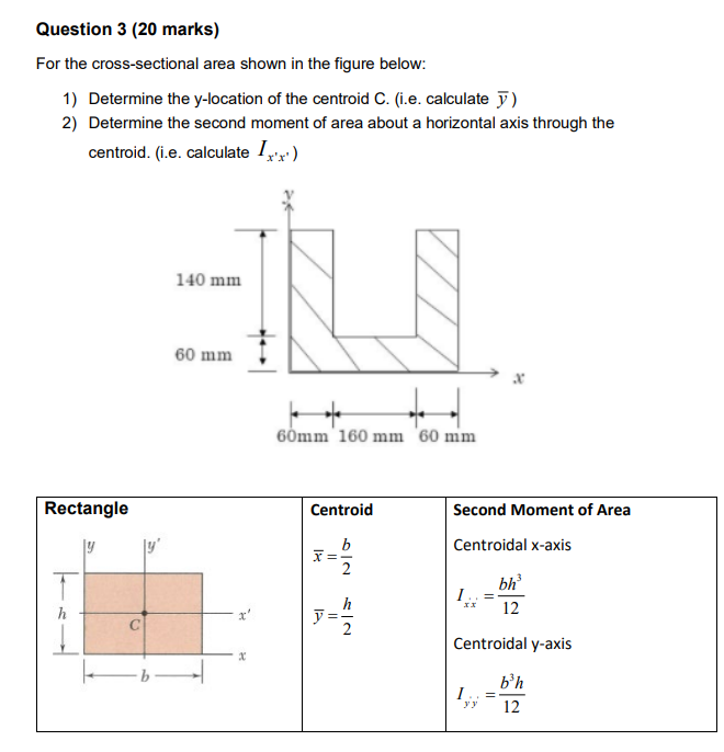 Solved Question 3 (20 marks) For the cross-sectional area | Chegg.com