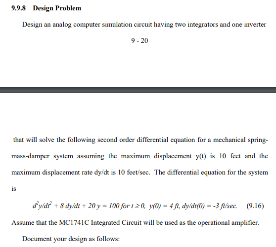 Solved 9.9.8 Design Problem Design an analog computer | Chegg.com