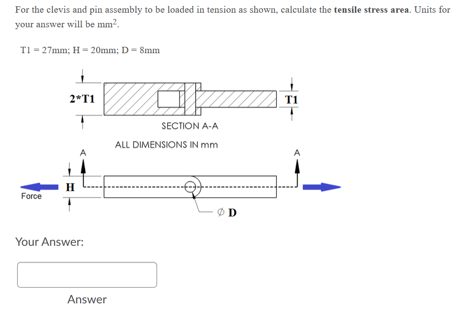 Solved For the clevis and pin assembly to be loaded in