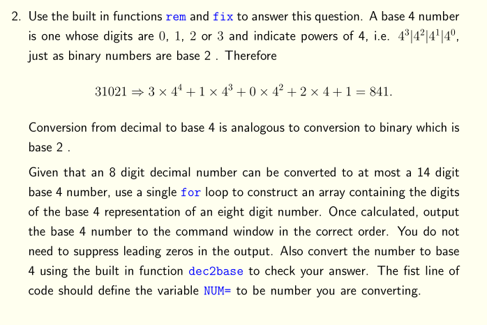 Solved Use the built in functions rem and fix to answer this | Chegg.com