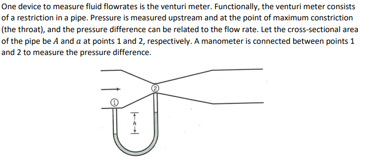 Solved One device to measure fluid flowrates is the venturi | Chegg.com