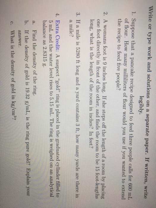 Solved Write Or Type Work And Solutions On A Separate Paper Chegg
