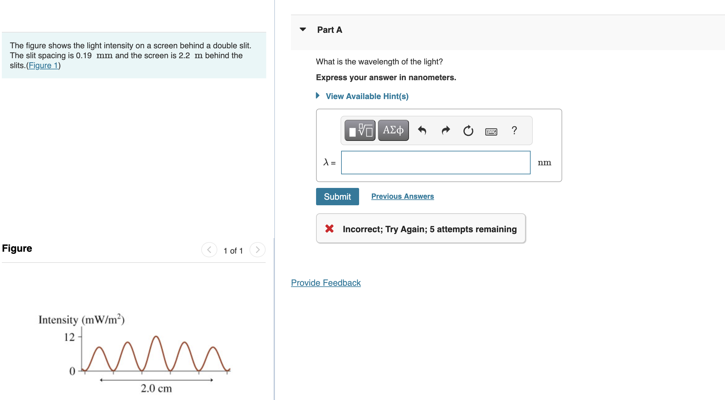 Solved The Figure Shows The Light Intensity On A Screen | Chegg.com